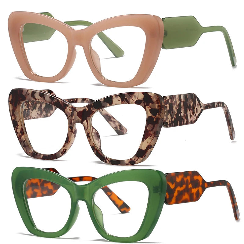 525 New Fashion Leopard Print Cat Eye Optical Prescription Glasses Frame Oversized Cat Eye Women Fashion Clear Computer Glasses