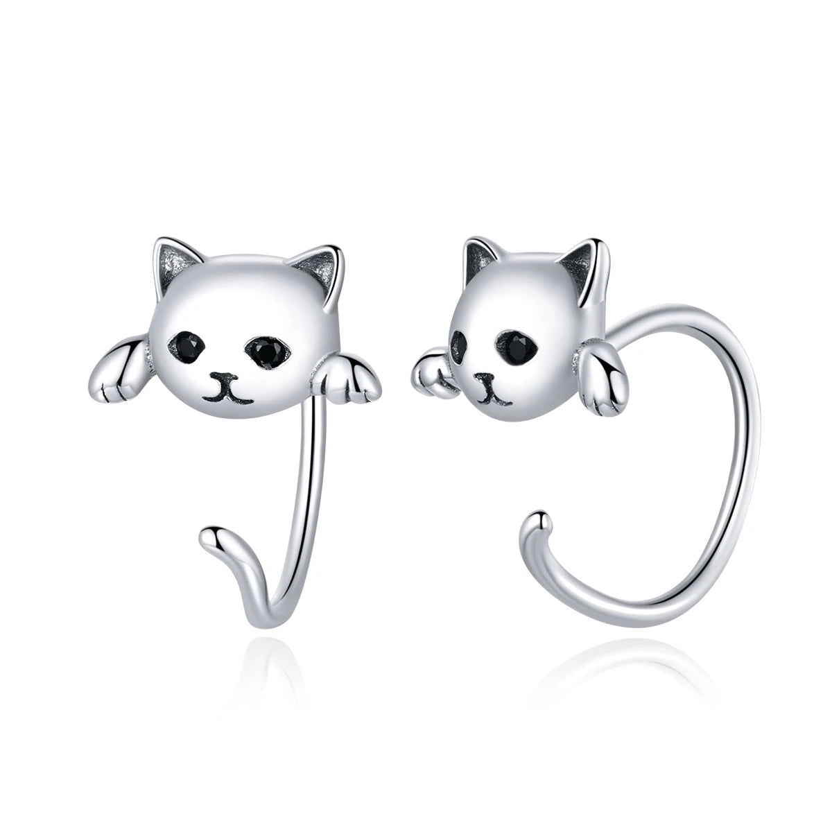 New Trendy Women Girls Jewelry 925 Sterling Silver Cute Cat Earring