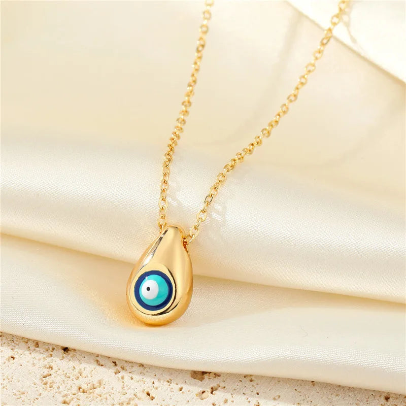 Best Selling 18K Gold Plated Turkish Blue Eye Necklaces Trendy Evil Eyes Pendant in Brass for Party Christian Jewelry