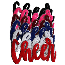 Hot Selling Christmas Cheer Iron-on Embroidered Letter Patches 27cm Red Pink Chenille Patches for Woman & Girl Clothing