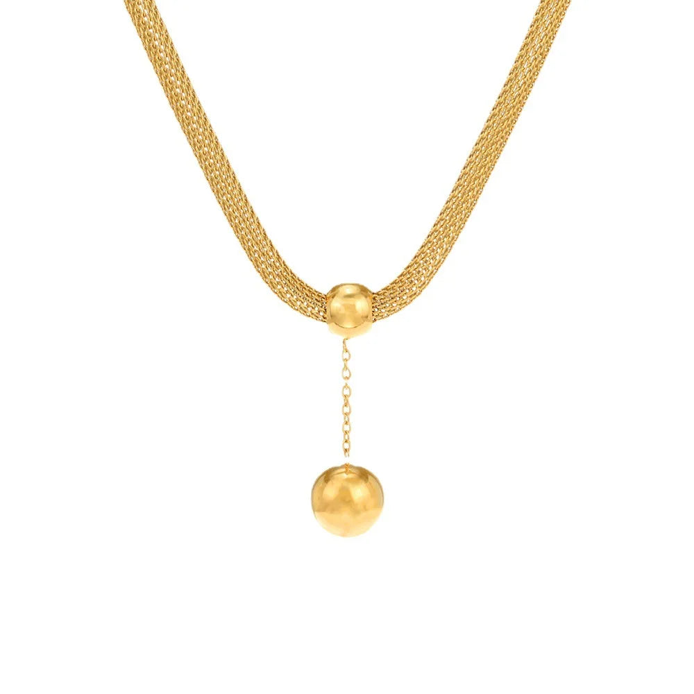 2023 Trendy 14K Gold-plated Stainless Steel Thick Hollow Snake Chain Ball Pendant Necklace for Women Wedding Party Occasions