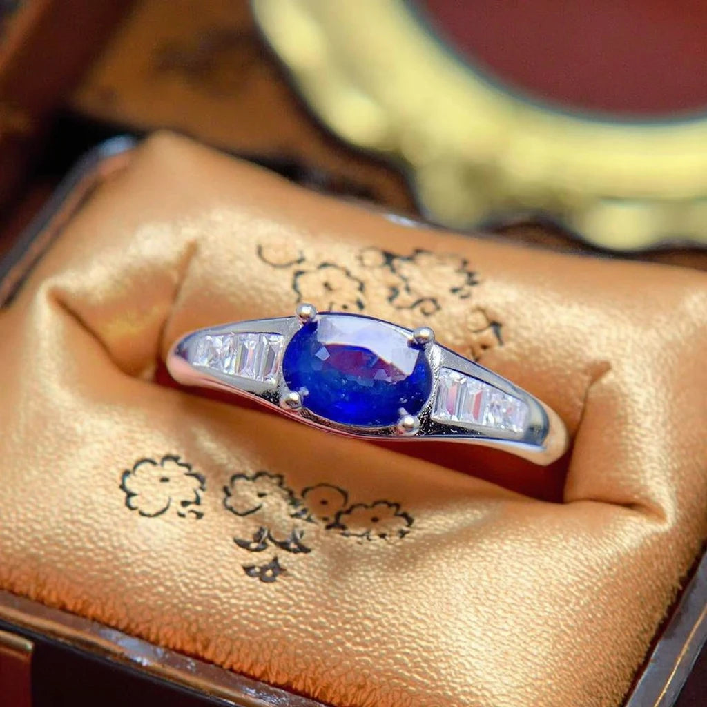 Classic Jolly 925 Pure Sterling Silver Prong Set CMA Certified Wedding Rings New Design Natural Sapphire Oval Cut Christmas