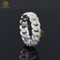 Hot Sale Fashion Two Row 7mm Cuban Rings Iced Out High Quality VVS Diamond Hip Hop Men Moissanite Ring Fine Jewelry