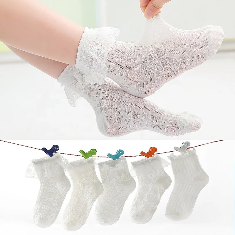 Wholesale Summer Black White Lace Frilly Socks Girls Children Ruffle Cotton Crew Socks for Kids
