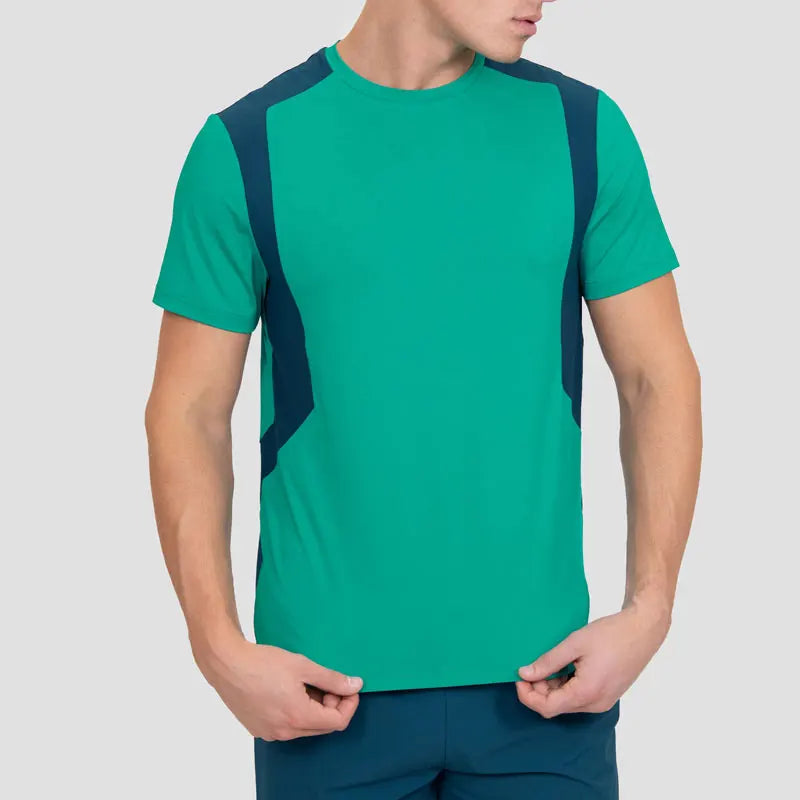 Customized Men's Sportswear Short Sleeve Sports Running Suit Polyester Spandex Breathable Zipper Pocket 2 Pieces Set