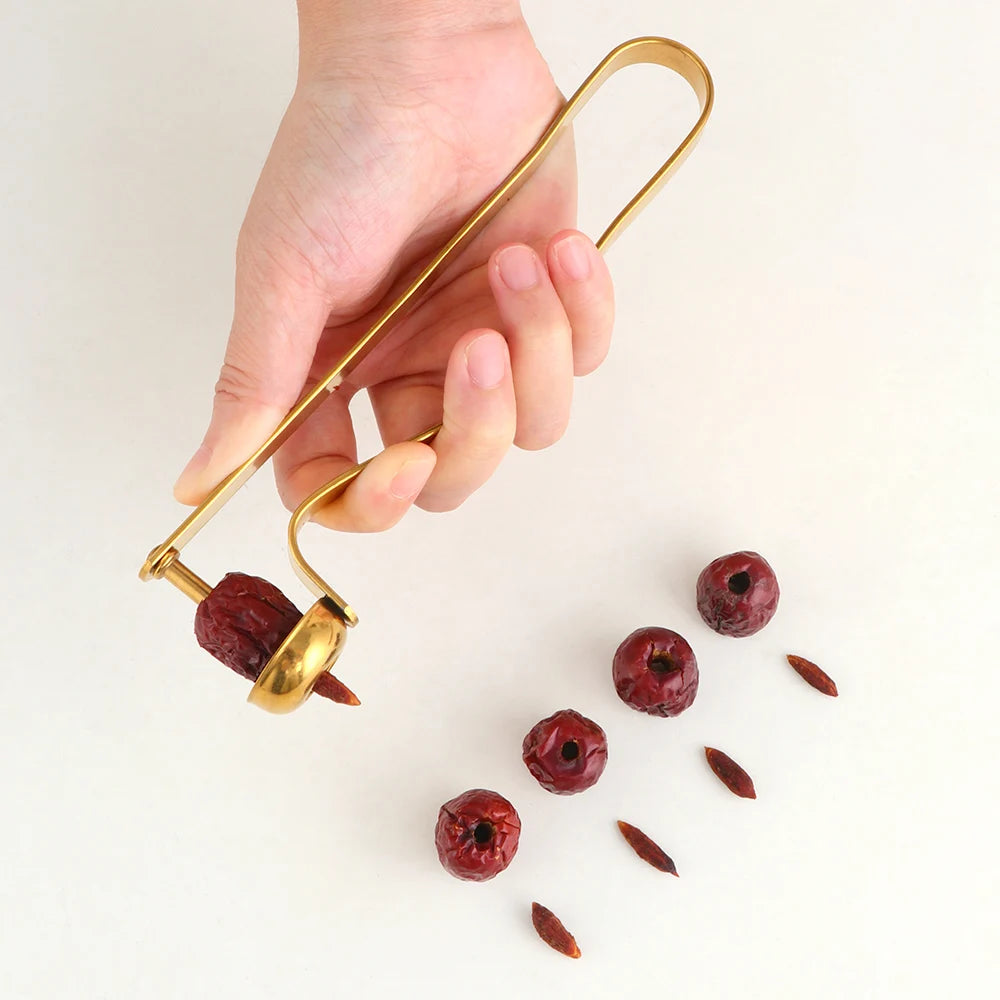 Kitchen Manual Pressure Pitter Stainless Steel Red Date and Cherry Remover Seed Corer Tool