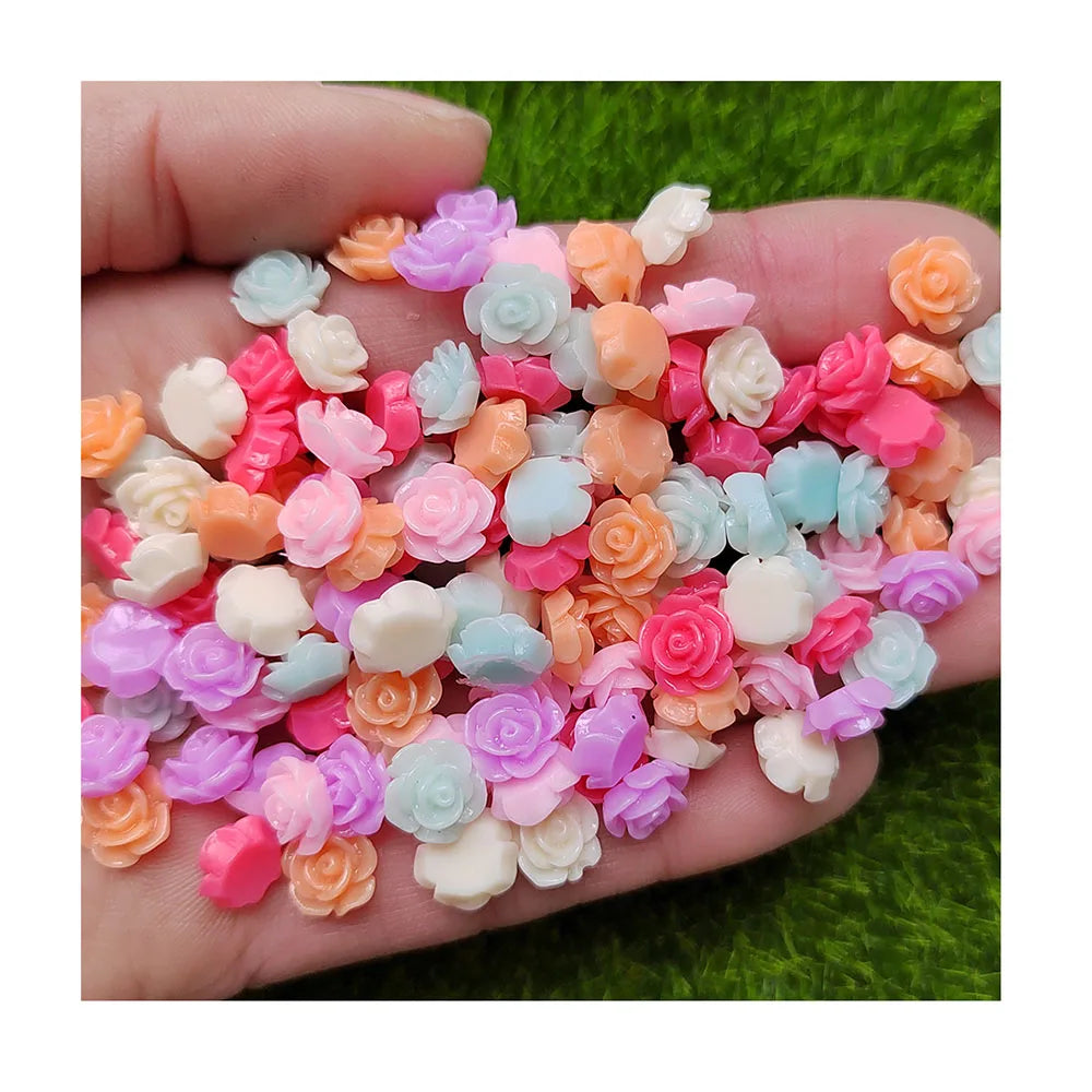 Mixed Resin Rose Flower Cameo Beads Decoration Crafts Flatback Cabochon Scrapbooking for Phone Embellishments Diy Accessories