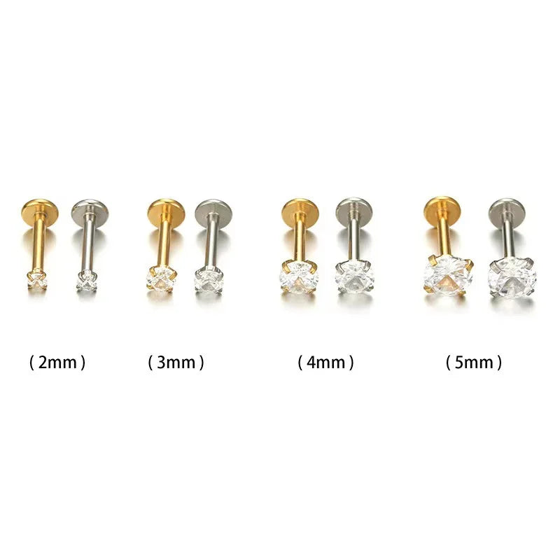 2/3/4/5mm Round Zircon Stainless Steel Helix Lip Ear Labret Piercing Stud Fashion Jewelry Piercing Jewelry Wholesale