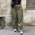 Enyami New Work Outfit Elastic Fashionable Low Waist Parachute Pants Woven Cotton Wide Leg Trousers Cargo Pants Woman
