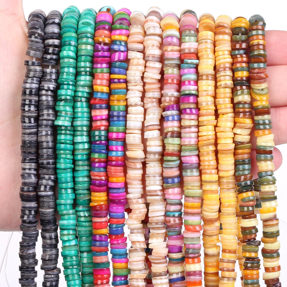 AsVrai U Multicolor Flat Round Rings Freshwater Shell Heishi Beads Mixed Colour Shell Disc Spacer Beads for Jewelry Findings DIY