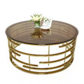 Luxury Living Room Furniture Gold Stainless Steel Base Stone Top Coffee Table Metal Sofa Side Table Set