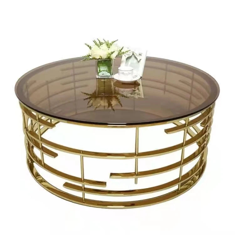 Luxury Living Room Furniture Gold Stainless Steel Base Stone Top Coffee Table Metal Sofa Side Table Set