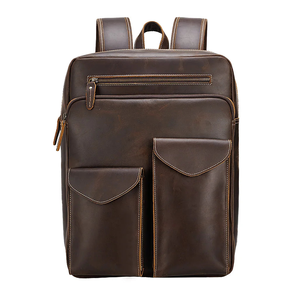 Hot Selling Leather Back Pack Bagpack for Male Man Retro Vintage Genuine Crazy Horse Cow Leather Laptop Backpack
