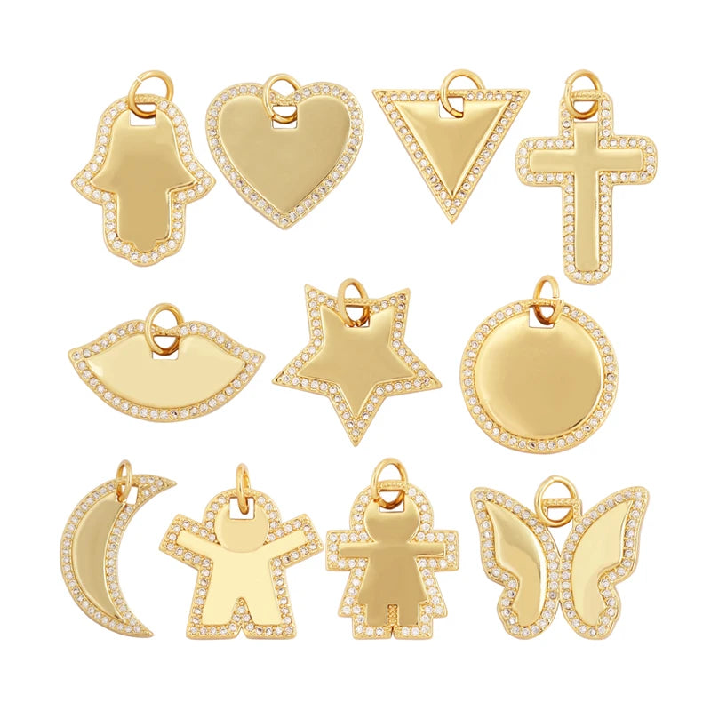 Fashion Love Heart Star Moon Girl Boy Triangular Hand Cross Butterfly Charm Pendant18K Gold Brass Necklace Jewelry Findings L27