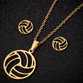 Fashion Silver 18 Gold Plated Stainless Steel Charm Volleyball Pendant  Necklace Earring Set for Women