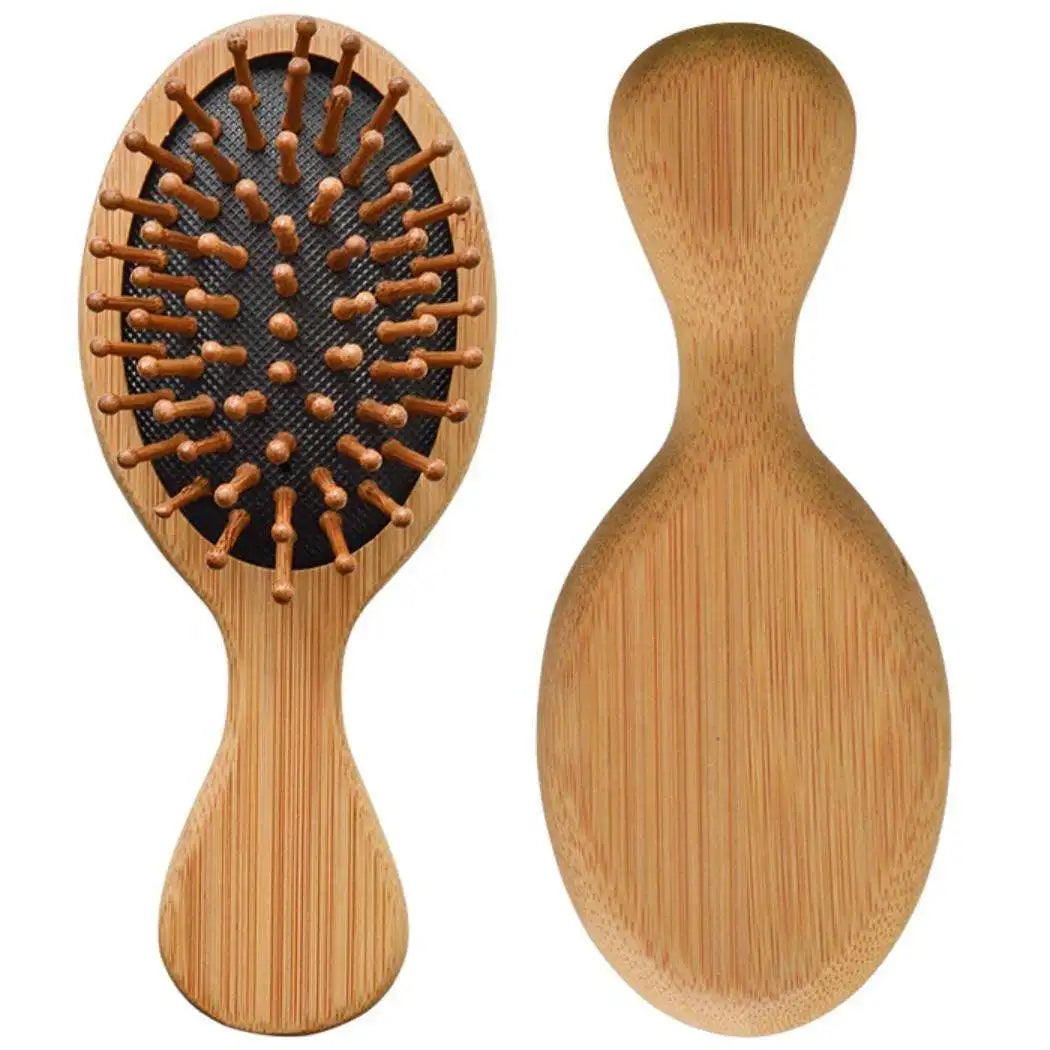 Hot Selling Custom Logo Mini Size Bamboo Wood Hair Brush Natural Paddle Scalp Massage and Cushion Features for Babies Adults