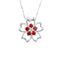 Modern Fine Fashion Women's Necklace Pendant Silber 925 Argent Jewelry with Ruby Flower Shape Rhodium Plated Charm