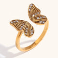 Ding Ran Finger Ring Stainless Steel Gold Plated Zircon Butterfly Open Design Rings for Women