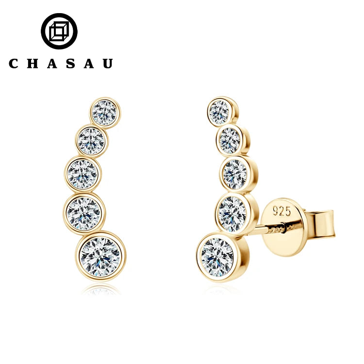 New Arrival GRA Certificate Original 925 Sterling Silver Bezel D Color Moissanite Piercing Climber Earrings for Women