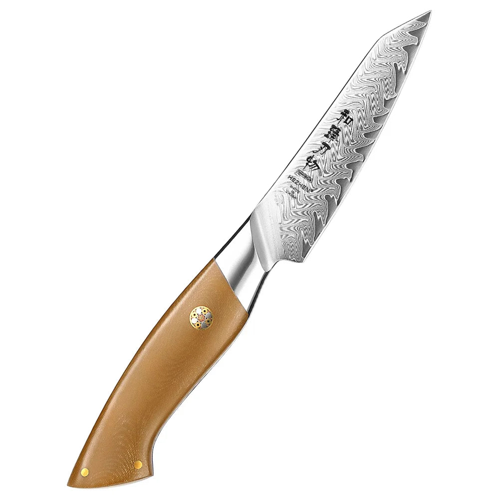 XINZUO Custom Damascus Steel Paring Knife Kitchen Fruit Knives New Linen Micarta Handle