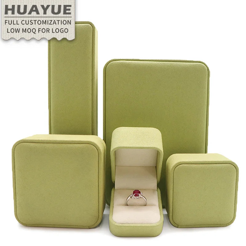 Wholesales Green Microfiber Flip Display Case Gift Jewellery Packaging Necklace Bracelet Ring Jewelry Box with Velvet Inserts