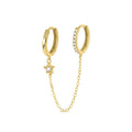 QLEESI S925 Double Earring Chain Conjoined Five-pointed Star Zircon Pendant Sterling Silver Earring