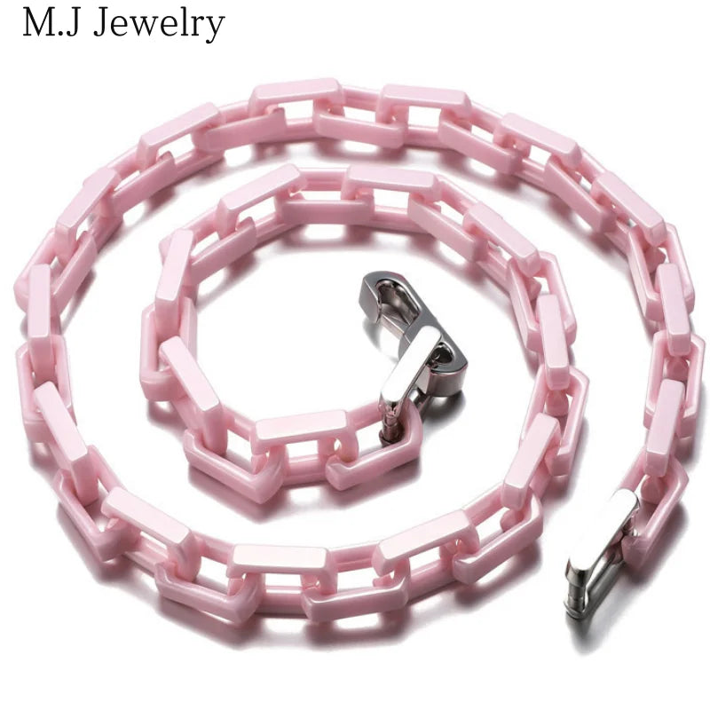 2022 New Arrival Chunky Rectangular Link Chain Titanium Steel Pink Black White Ceramic Coating for Men Women Great for Gift