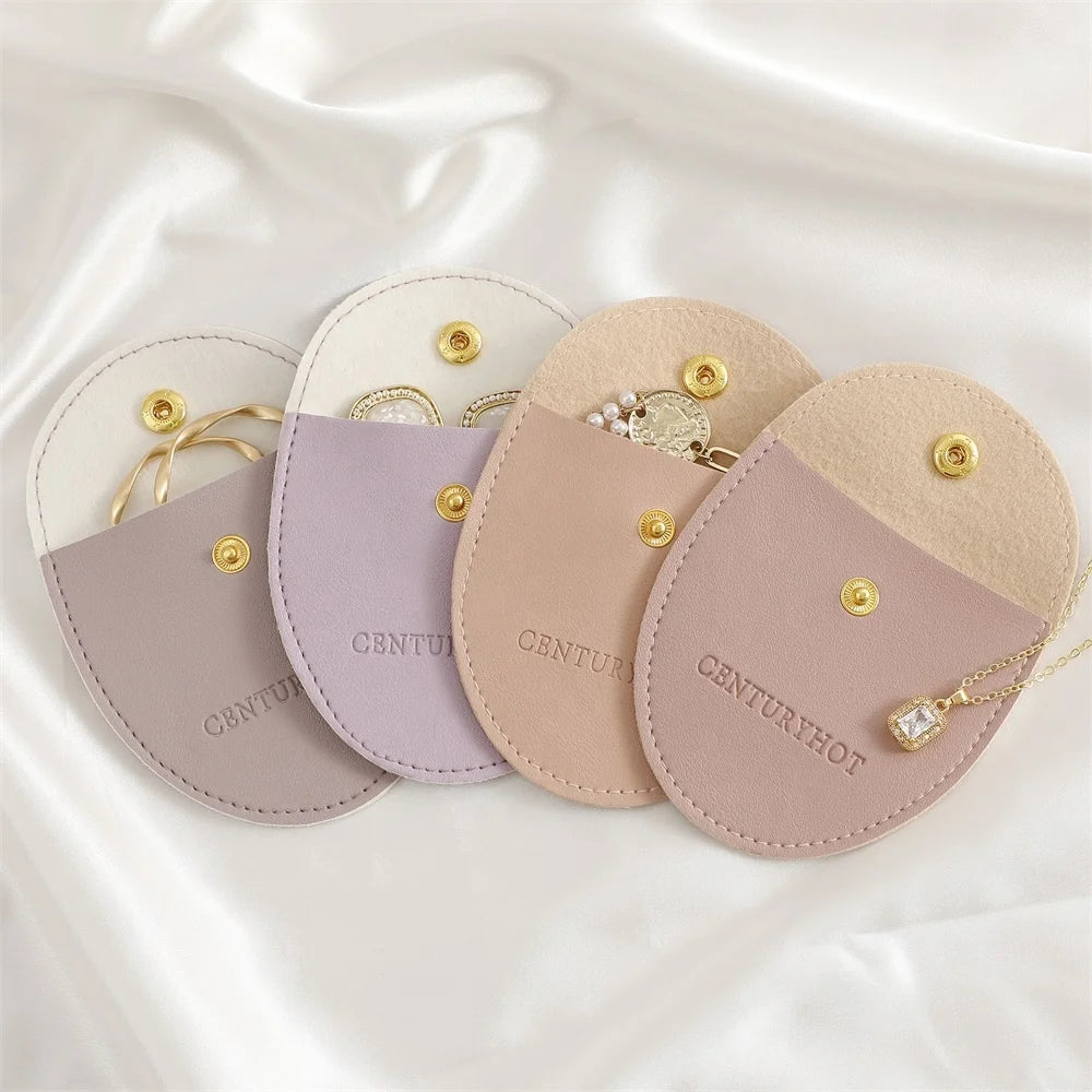 PUPPYSEW  8*8cm PU Leather Jewelry Pouch  Bag  Handmade Ring Bracelet Necklace Packing Bag Jewelry Leather Pouch Bag With Logo