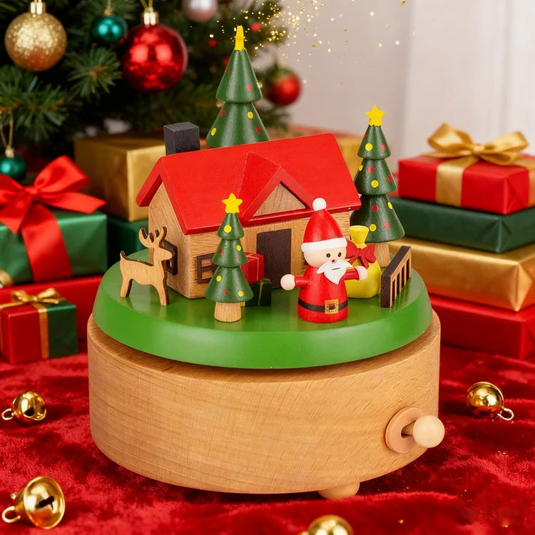 Wooden Music Box Christmas Music Box Christmas Tree Rotating Music Box Christmas Musical Gift Box