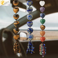 CSJA Healing Reiki Handmade Natural Stone Heart Shape Car Pendant Hanging Crystal Weave Lucky Ornament Window Wall Decor G541