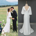 13787# 100% Real Photos Simple Sweep Train Backless V-neck Trumpet Wedding Dress for Engagement Soft Stain Bridal Gown