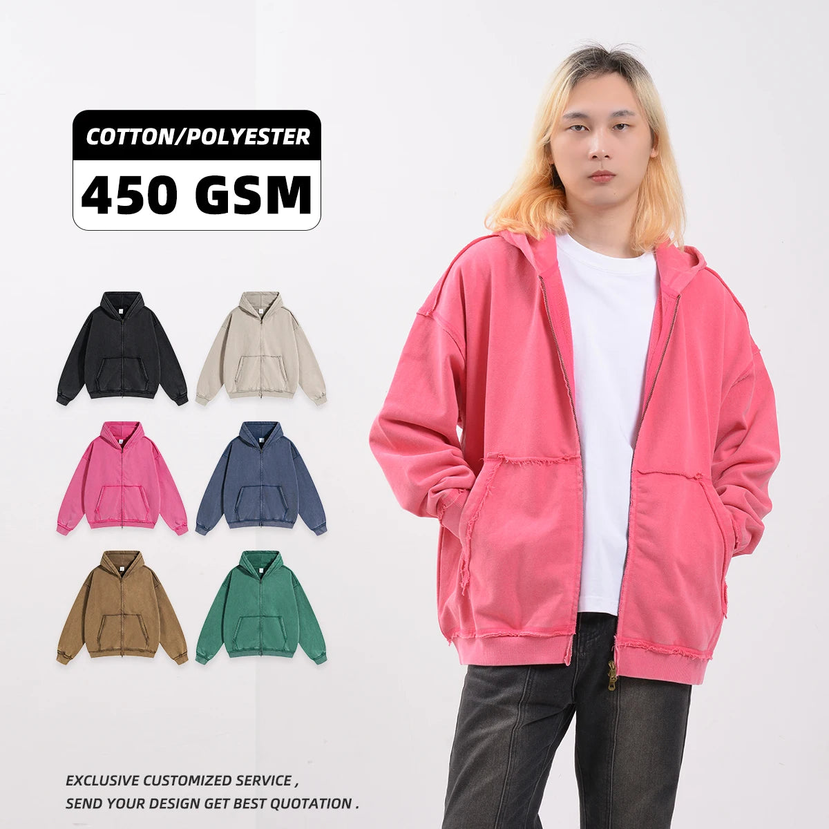 Wholesale Luxury Heavyweight 450 Grams French Terry Hoodie Custom Oversized Winter Hoodie with Solid Pattern