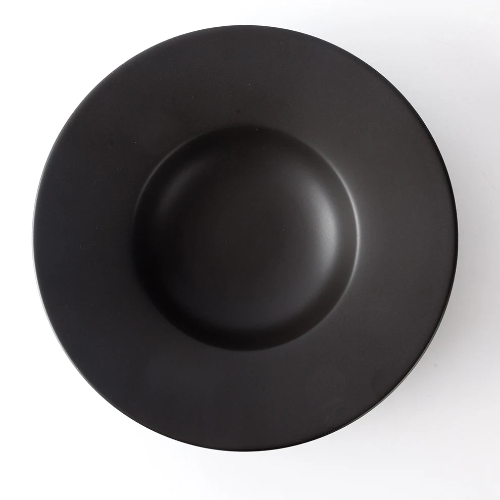 12-Inch Matte Porcelain Soup Plate with Flat Rim Solid Round Pasta Dish Kiln Technique Sustainable Ceramic for Hotels