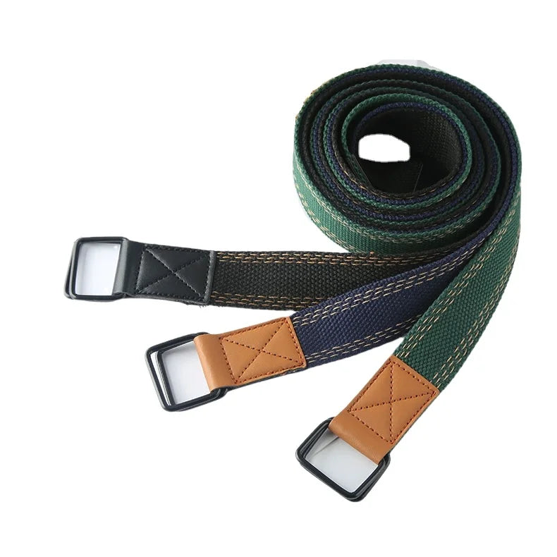 Solid Color Simple Canvas Belt with Double-Ring Iron for Buckle Casual Nylon Fabric for Daily Use