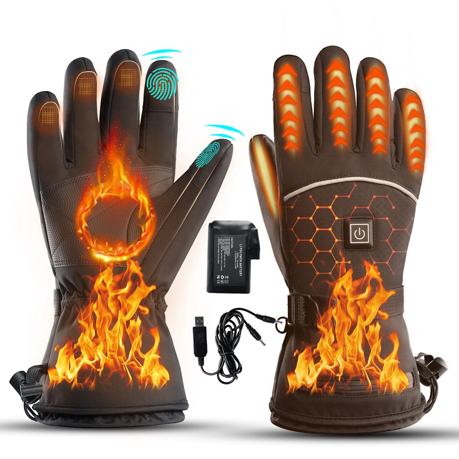 Rechargeable Winter Gloves with Waterproof Windproof Battery Heating for Skiing Snowboarding Hiking