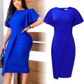 New Arrivals High Waist Ladies Dress Women's Elegant Office Plus Size Casual Dress Short Sleeve Ruched Decoration Solid Color