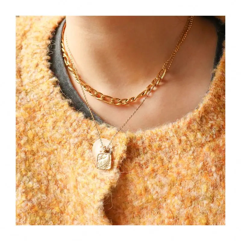 Chris April Retro Personality 14k Gold Plated 316L Stainless Steel Figaro Beads Choker Necklace