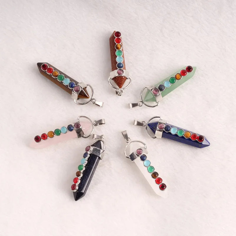 Spiritual Metaphysical Necklace Accessory Crystals 7 Seven Chakra Pointed Pendant Crystal Double Point Pendants Pendulum