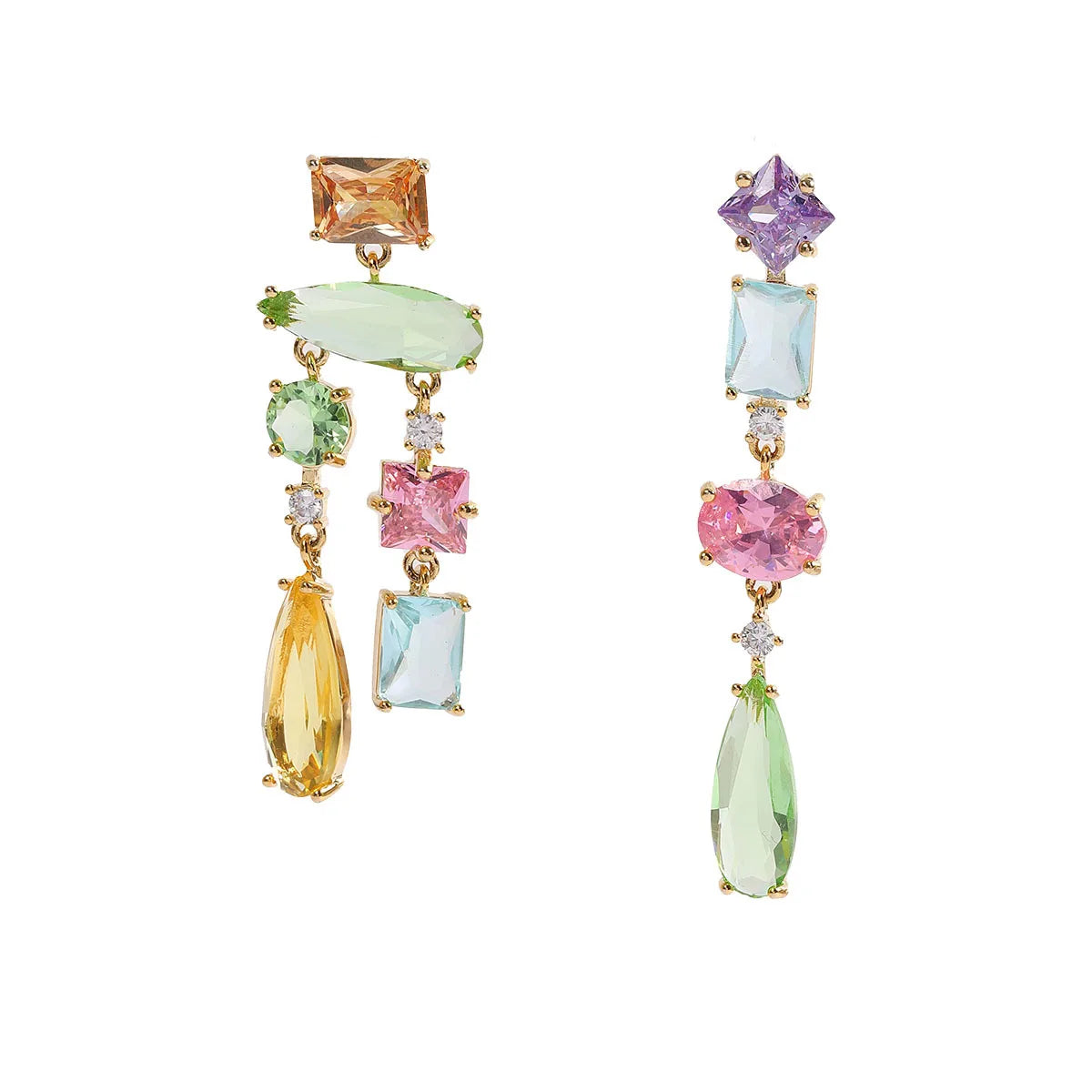Hot Sale Natural Elegant European American Colorful Color Matching Irregular Zircon Stud Earrings Female Wholesale