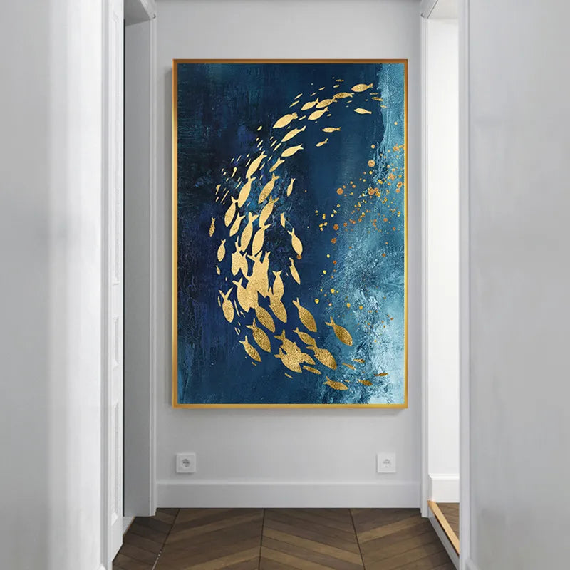 Abstract Impressionist Still Life Watercolor Acrylic Diamonds Painting Big Blue Poster Print Luxurious Wall Art Living Room