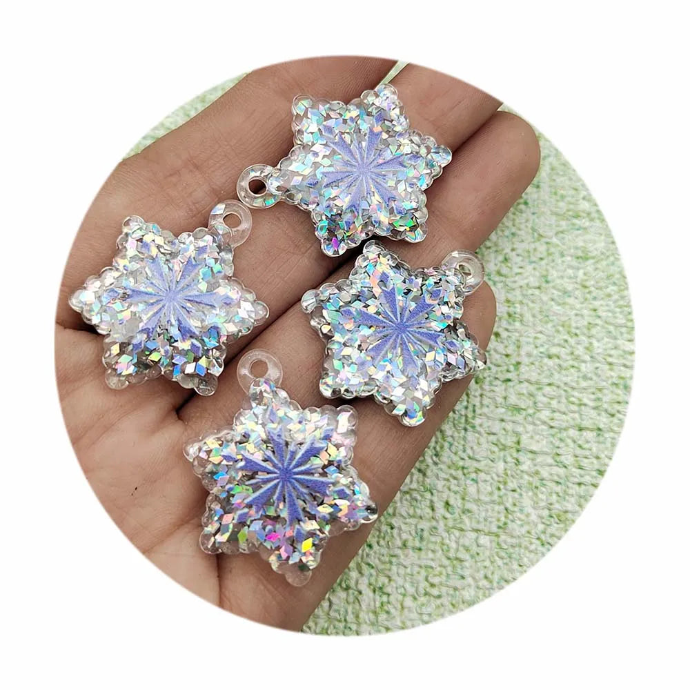 Christmas Glitter Snowflake Resin Charms DIY Creativity Phone Decor Home Ornament Patch Hairpin Jewelry Making