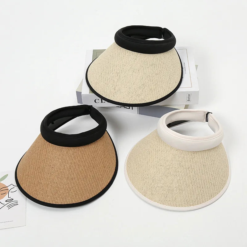 Summer Straw Top Hat Sun Protect Hat Fashion Casual Straw Cap Portable Foldable Beach Hat Bonnets for Women
