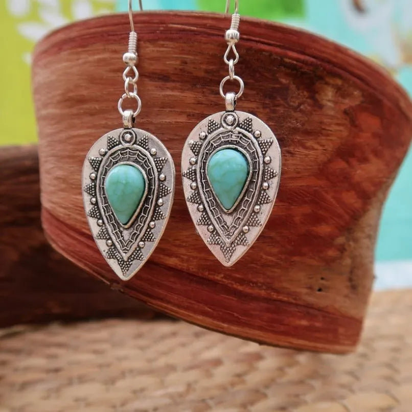 New Design Fashion Boho Jewelry Earring Silver Natural Turquoise Earrings Women