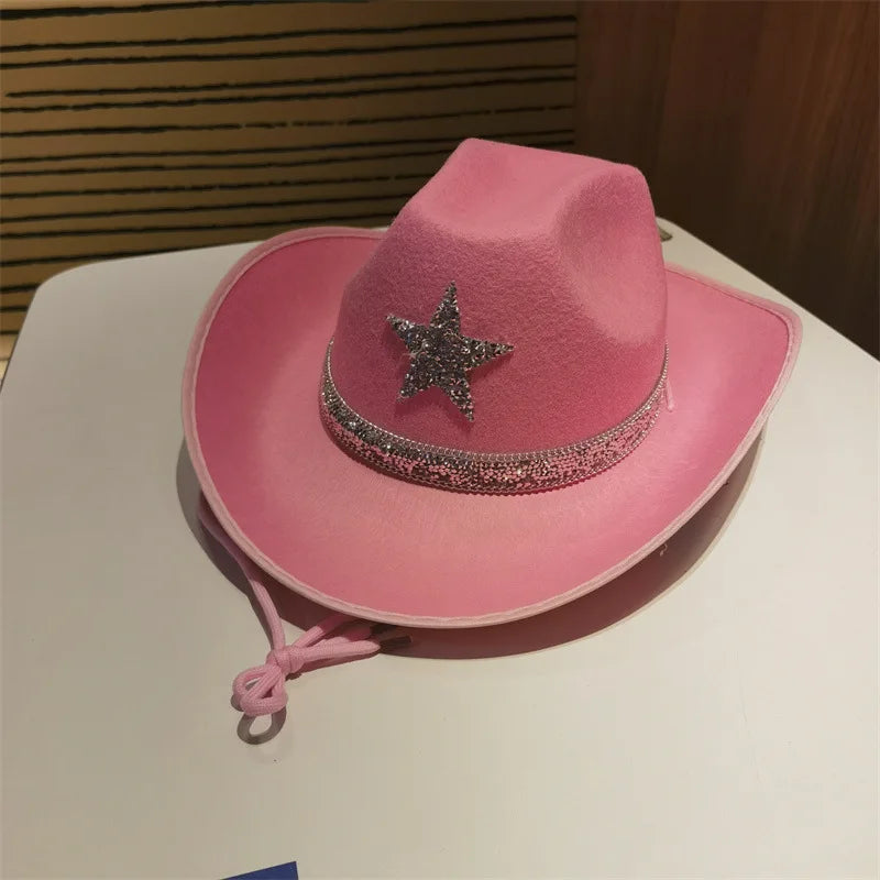 Wholesale Diamond Feather Gradual Fringe Cowgirl Hat for Women New Sequin Pink Cowboy Hat for Casual Travel Party Outdoor Use