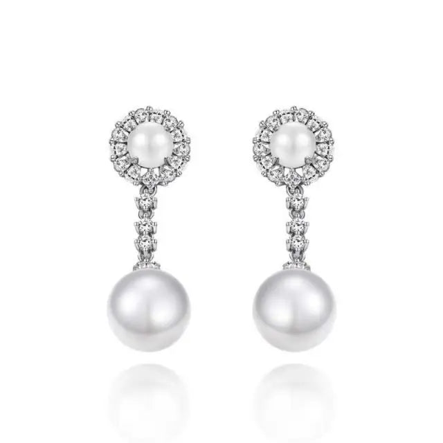 Trendy Elegant Big Round Pearls Long Dangle Earrings for Women Wedding Party Gift