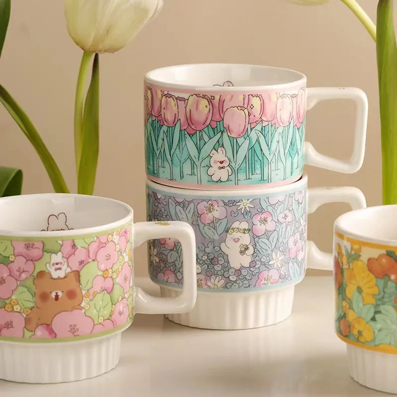 350ML Stacked Ceramic Coffee Mug Cat Dog Milk Water Tea Cup Porcelain Girl Boy Couple Mugs Wholesale Souvenir Gift