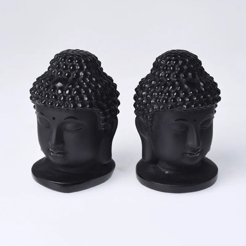 DIY 2025 Hand Carved Folk Crafts Feng Shui Art Sculpture Crystal Crafts Golden Sheen Obsidian Buddha Head for Sale