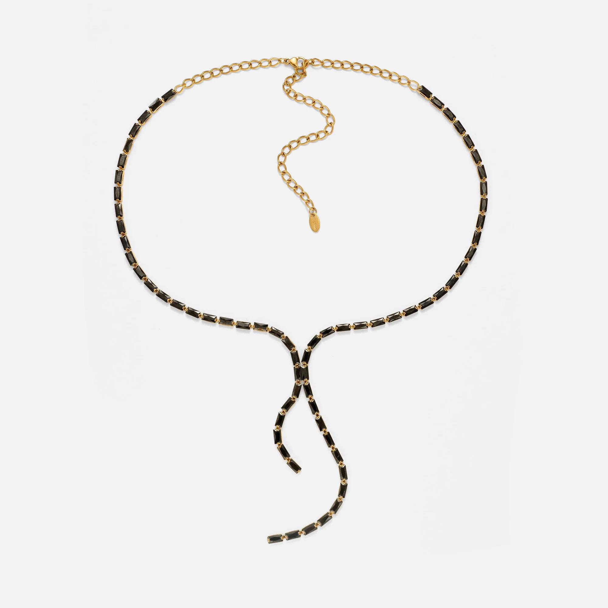 2024 Dazan New Winter 18k Gold Plated Stainless Steel Classical Shine Black Zircon Y Tail Tennis Necklace Cowgirl Women Jewelry
