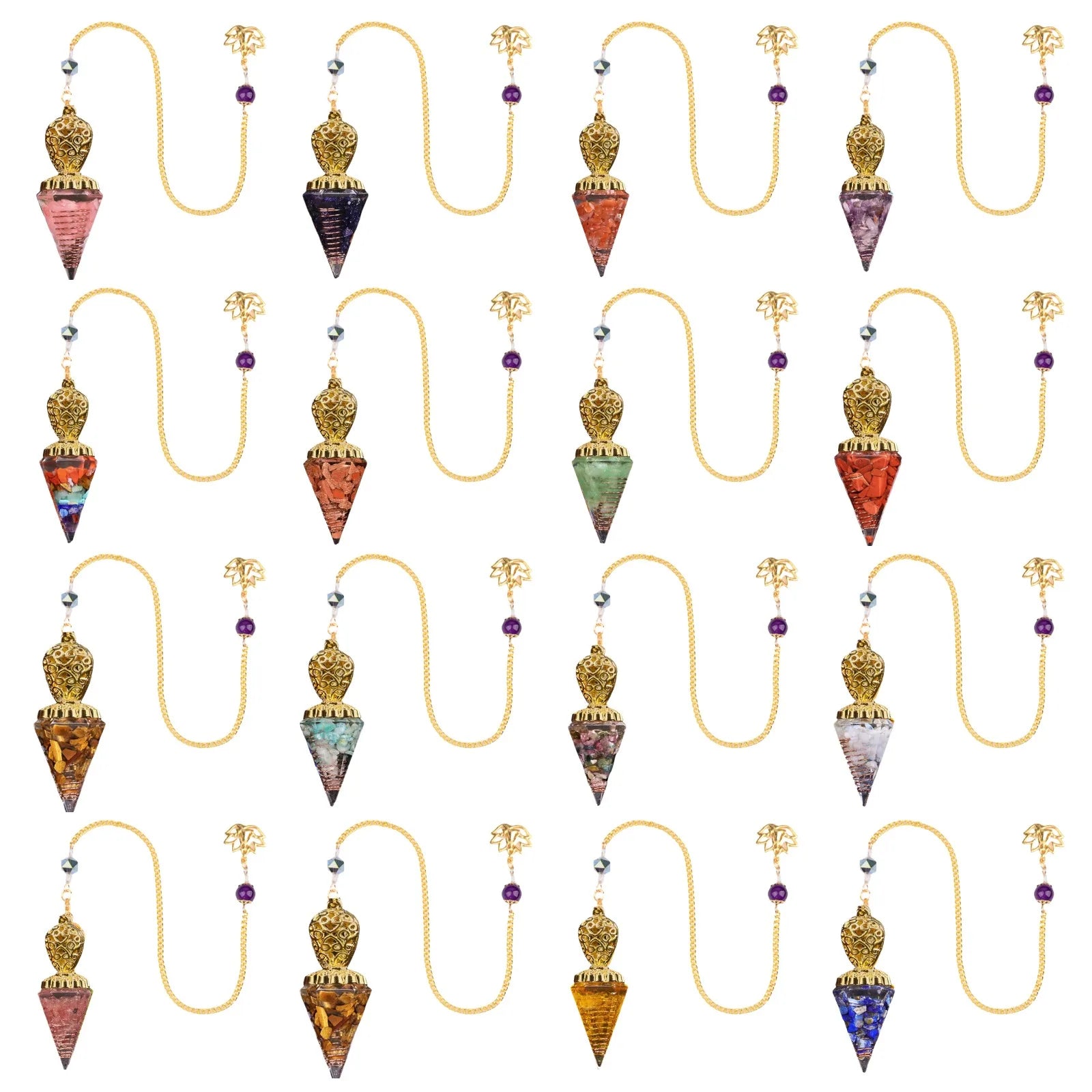 Hot Sale Gold Crystal Stone Resin Spiritual Pendant and Chain Healing Meditation Divination Exquisite Pendulum Aquat Clock Gift