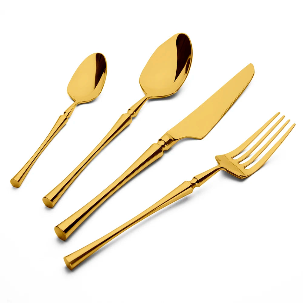 Wholesale Bulk Tableware Wedding Restaurants Knife Spoon Fork Gold Mirror 4pcs Flatware Sets Stainless Steel Cutlery Set